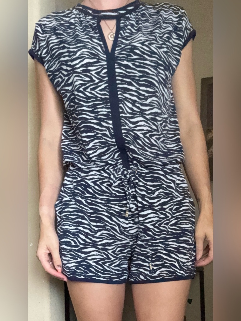Michael Kors Romper Onesie Blue White Animal Print Stripes S
